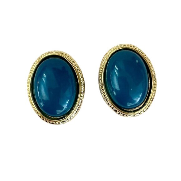 Vintage Jennifer Ashley Blue and Gold Tone Clip-On Earrings - Picture 2 of 7